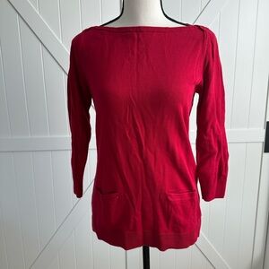 Women's Ann Taylor LOFT Red Knit Tunic Sweater with Pockets – Size Small